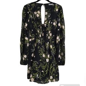 Reformation Black and Green Floral Mini Dress